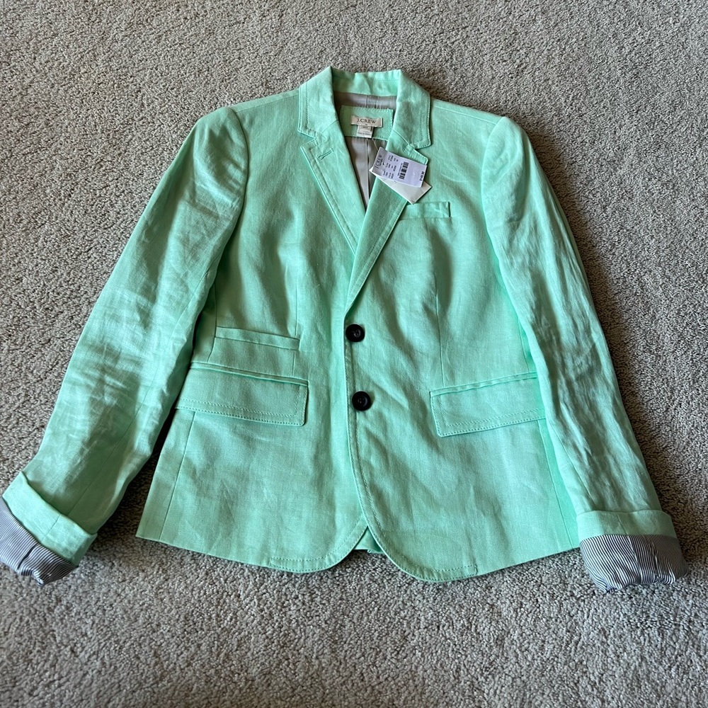 NWT J.Crew mint green womens long sleeved blazer (00)